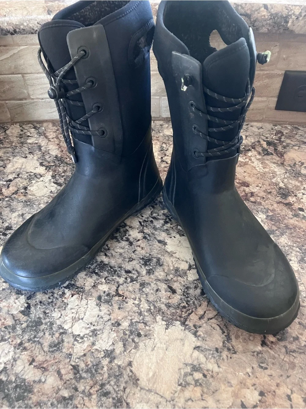 Kids Black Insulated Waterproof Lace-Up Rain & Snow Boots